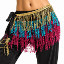 Ceinture de danse orientale à franges pailletées tricolore