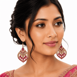 Boucles d’oreilles indiennes roses dorées pendantes femme élégantes - 1