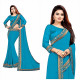 Sari turquoise brodé élégant pour mariage indien et cérémonie traditionnelle