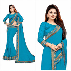 Sari turquoise brodé élégant pour mariage indien et cérémonie traditionnelle