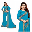 Sari élégant pour mariage indien turquoise brodé