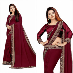 Sari bordeaux brodé élégant pour invitée de mariage et réception indienne