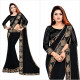 Sari noir et doré élégant pour soirée, réception et cérémonie indienne