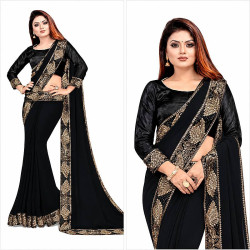 Sari noir et doré élégant pour soirée, réception et cérémonie indienne