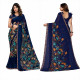 Sari bleu marine fleuri élégant pour cérémonie, réception et occasion spéciale
