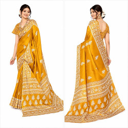 Sari jaune élégant pour fiançailles et cérémonie familiale indienne