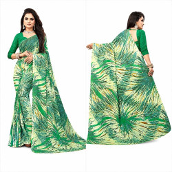Sari vert tropical léger pour été et vacances avec motifs inspirés de la nature
