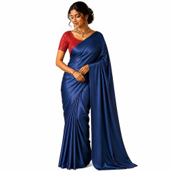 Sari satin indien bleu roy choli rouge cerise 