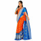 Sari artisanal indien orange et bleu inspiré des traditions textiles régionales