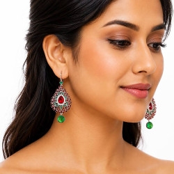 Boucles d'oreilles bollywood indiennes rouget et vert