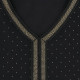 Détail du col traditionnel et des strass sur une djellaba femme noire.