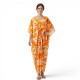 Djellaba femme fluide imprimée orange et écru en taille unique