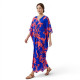 Djellaba femme fluide imprimée bleu et corail à manches larges
