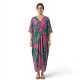 Djellaba femme fluide imprimée rose et vert en tissu léger