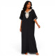 Djellaba femme strass noire élégante avec finition brillante à l'encolure.