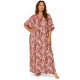 Djellaba femme imprimé aquarelle vieux rose avec col en V et manches longues