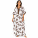 Djellaba femme scintillante marron à imprimé végétal avec col en V décoré