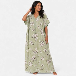Djellaba femme fleurie longue à col brodé – Imprimé floral du M au 3XL - 3