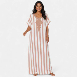 Djellaba femme rayée en coton ornée de strass - 4