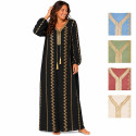 Djellaba femme à motifs dorés manches longues