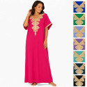 Djellaba femme à plastron brodé manches courtes