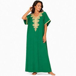 djellaba-femme-plastron-brode-manches-courtes-vert-emeraude