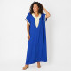 Djellaba femme col brodé bleu roi avec boutons strass 80% coton 20% polyester