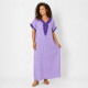 Djellaba femme col brodé parme avec boutons strass 80% coton 20% polyester