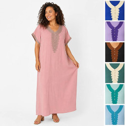 Djellaba femme col brodé et boutons strass –