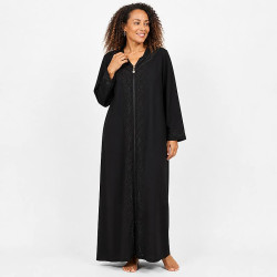 Djellaba femme zippée noire ornée de strass avec manches longues