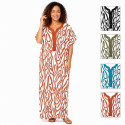 Djellaba femme motif graphique à encolure brodée