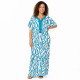 Djellaba femme motif graphique turquoise avec encolure brodée