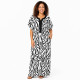 Djellaba femme motif graphique noir et blanc avec encolure brodée