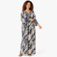 Djellaba femme imprimé plume bleue manches longues ornées de strass