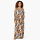 Djellaba femme imprimé plume marron manches longues ornées de strass