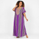 Gandoura femme à rayures violette avec broderies dorées et manches courtes