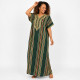 Gandoura femme à rayures vert foncé avec broderies dorées style oriental