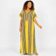 Gandoura femme à rayures jaune avec broderies dorées manches courtes