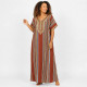 Gandoura femme à rayures terracotta avec broderies dorées et coupe longue