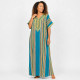 Gandoura femme à rayures turquoise avec broderies dorées sur le col et les manches