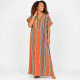 Gandoura femme à rayures orange avec broderies dorées et manches courtes