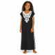Gandoura fille brodée noire à manches courtes avec broderie blanche du 4 au 14 ans