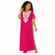 Gandoura fille brodée fuchsia à manches courtes avec broderie blanche du 4 au 14 ans