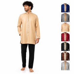 Kurta beige homme avec broderies traditionnelles, col officier et déclinaison des coloris disponiblesTunique Homme style marocain col mao - 12