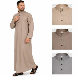 Qamis homme beige sable à col mao et manches longues avec aperçu des 3 coloris disponibles