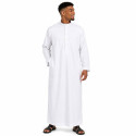 Qamis / Djellaba homme blanc col mao – Tissu léger, coupe droite