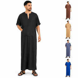 Qamis homme noir à manches courtes avec poche kangourou et coloris disponibles
