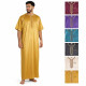 Qamis homme soyeux doré à manches courtes avec col rond brodé et coloris disponibles