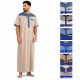 Qamis homme beige et bleu à manches courtes avec empiècement bicolore et coloris disponibles