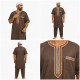 Ensemble qamis court et sarouel marron brodé